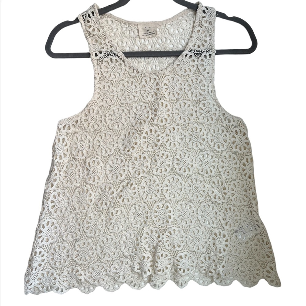 Urban Outfitters Pins and Needles Cream Daisy Crochet Lace Tank Top Medi…